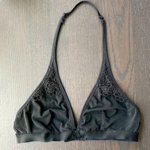 Aerie Sexy Translucent Black Halter Bralette with Floral Lace - Size XS